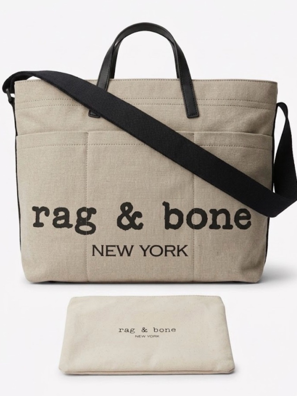 rag & bone Beige Canvas Tote with Black Strap and Logo